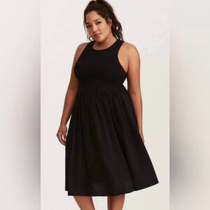 Torrid Black Midi Challis Smocked Dress Size  2